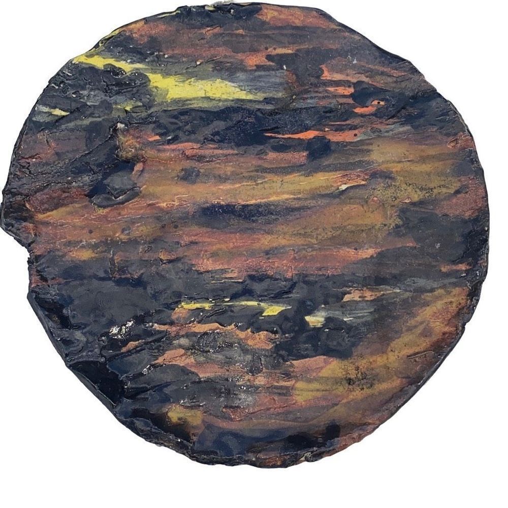 Vintage Handmade Ceramic Modernist Decorative Plate Warm Tones Abstract Lava Flo